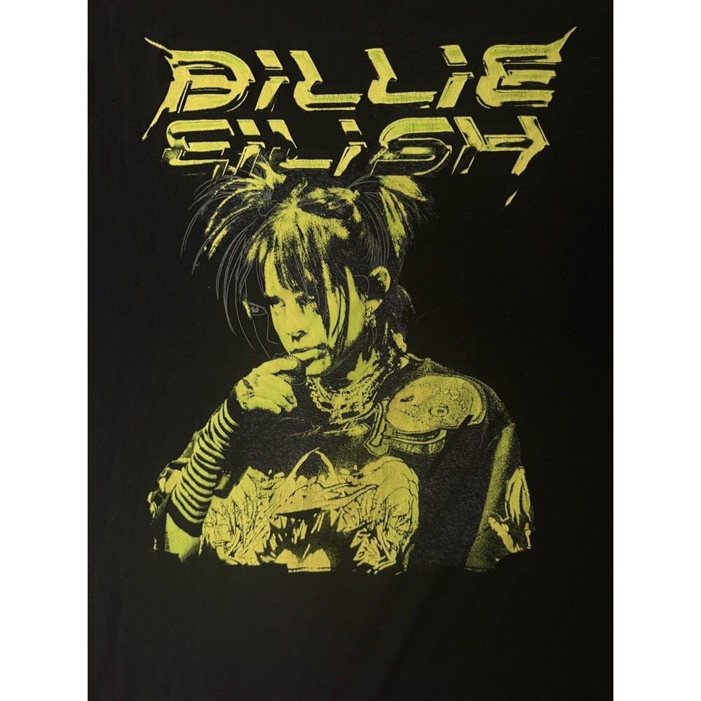 Billie Eilish Tee Neon Green Graphic Round Neck XL